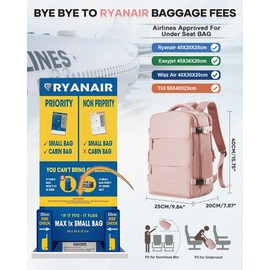 HPLQQ for Ryanair Underseat Cabin Bags 40x20x25,Carry-ons Hand Luggage Bag Travel Backpack Cabin Size for Ryanair,14 Inch Casual School Laptop Backpack with Shoes Compartment,20L,A9-Pink