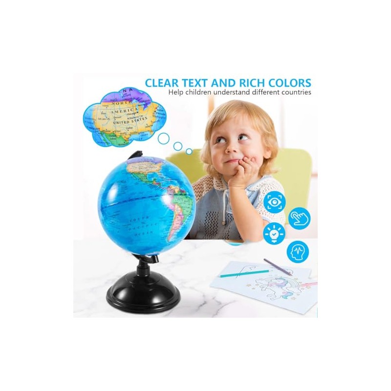 KISEER 8 Inch World Globe with Stand Rotating Earth Spinning