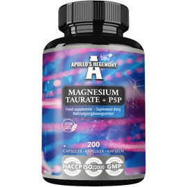 Magnesium Taurate + P-5-P 140 mg per portion - 200 vegan capsules - 100 Day Supply - supports muscle and nerve function - supplement by Apollo's Hegemony