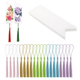 Blank Clear Acrylic Bookmarks Penta Angel 20Pcs Plastic Craft Transparent Acrylic Book Page Marks with 20Pcs Small Book Page Marks Tassels for DIY Projects and Graduation Gift Tag (Flag)
