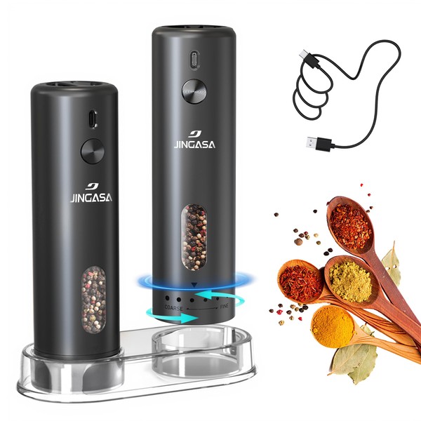 JINGASA Electric Salt and Pepper Grinder Set with Transparent Base,