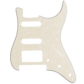 Musiclily Pro 11-Hole Modern Style Strat HSS Guitar Pickguard for American/Mexican Fender Stratocaster Floyd Rose Bridge Cut, 4Ply Parchment Pearl