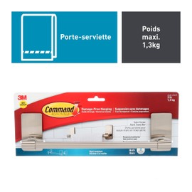 Command Hand Towel Bar, Satin Nickel, 1-Towel Bar, 4-Water-Resistant Strips, Organize Damage-Free