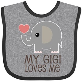 inktastic My Gigi Loves Me Grandchild Baby Bib Heather and Black 2ce4a