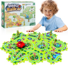 10Pcs Puzzle Racer Kids Car Track Set, Cars Toys for Toddlers, Puzzle Track Car Play Set, Race Tracks for Kids Ages 4-8, Educational Toys for 3 4 5 Year Old Boys (Ladybug)