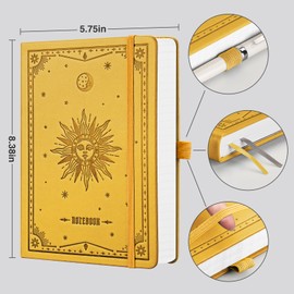 EMSHOI A5 Notebook Journal - 320 Pages, 100gsm Thick Notepad, Hardcover Leather College Ruled Note Book for Women Men School Work Writing Note Taking (Blank, Yellow)