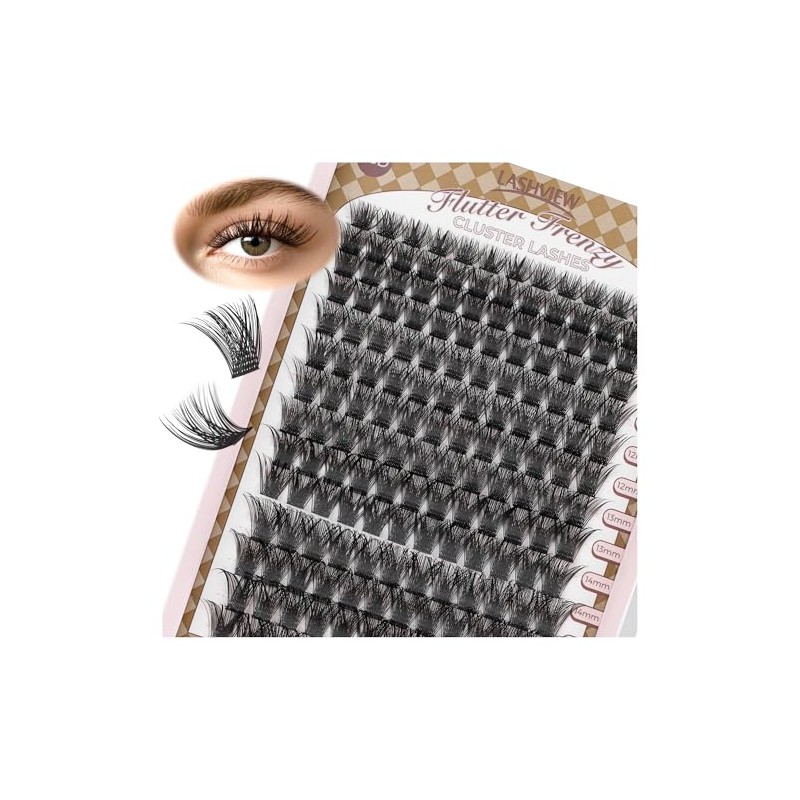 LASHVIEW Eyelash Extension Clusters, 168 Pieces, D Curl Clusters, Eyelash