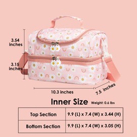 Life on track Insulated Kids Dual Compartment Lunch Bags Tote for Girls Boys Toddler Lunch Boxes Pre-School Toddler Kindergarten Picnic Camp Food Cooler Thermal with Strap (Rainbow Daisies)