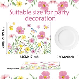 Spring Floral Butterfly Placemats Set of 6 Flower Summer Plastic Table Mats Wildflower Place Mats Washable Vinyl Rustic Holiday Table Decoration for Indoor Outdoor Party Kitchen Dining Table