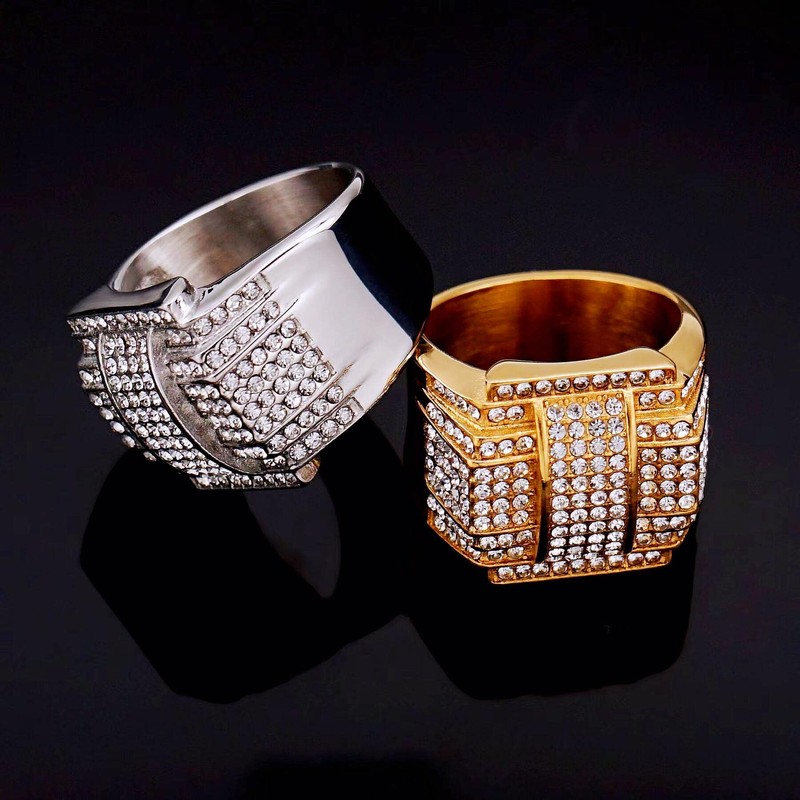 LAIMIUMIU33 CZ Double Layers Iced out Ring for men Square