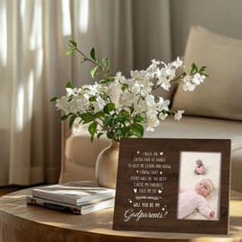 Kneaotoaji Godparents Proposal Picture Frames - God Parents Presents Proposal Gifts from Godchild, Will You Be My Godparents Newborn Wooden Photo Frames for Tabletop or Wall Hanging 5x7