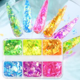 Holographic Iridescent Glitter Nail Art Sequins, 3D Irregular Ultra Thin Nail Art Sparkly Flake Designs, Shiny Colorful Nail Glitter Confetti Acrylic Supplies for Women Girls Manicure Tips Decorations