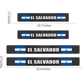 Set of 4 El Salvador Flag Carbon Fiber Car Door Sill Protectors - Decorative Entry Guard Scratch Pad Film for Auto, Truck, SUV Front/Rear Doors (El Salvador)