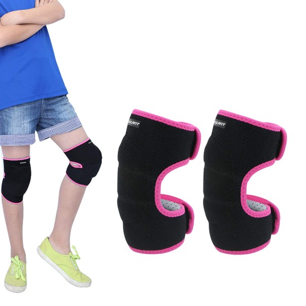 Protective Knee Pads for Children, Soft Adjustable Kids Kneepads with Thick Sponge, Protect The Knee, 1 Pair,Rose S