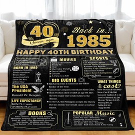 KERAOO 40 Years Ago 40th Birthday Wedding Anniversary Throw Blanket, Perfect 1985 Birthday Gifts Ideas for Wife Husband Mom Dad Friends,Gold Back in 1985 40th Birthday Gifts