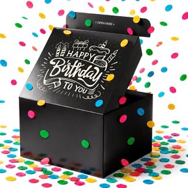 FETTIPOP Caja de Regalo Diy (Black Premium), Caja de Papel de Regalo con Confeti Explotando - Feliz Cumpleaños, Caja de Broma Sorpresa Emergente 7.2X5.5X4.3 In. 1 Unidad (Paquete de 1) Negro Premium