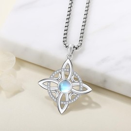 Friggem Celtic Necklace 925 Sterling Silver Moonstone Celtic Knot Pendant Necklace Wicca Witches Jewellery for Women Girls, Sterling Silver, Moonstone