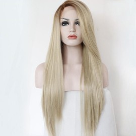 Synthetic Lace Front Wig Lace Wig Pre-Plucked Long Straight Glueless Ombre Blonde Wigs For Black Women 22 inch Ready to Wear Wigs Beginner Friendly