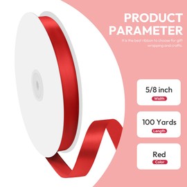 Red Silk Ribbon, 5/8" x 100 Yards Satin Ribbon with Spool