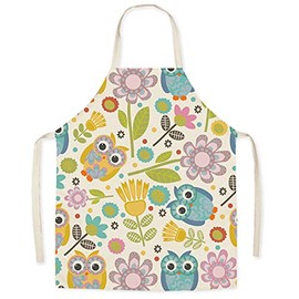 Linen Children's Cooking Apron Cute Elephants, Owl
