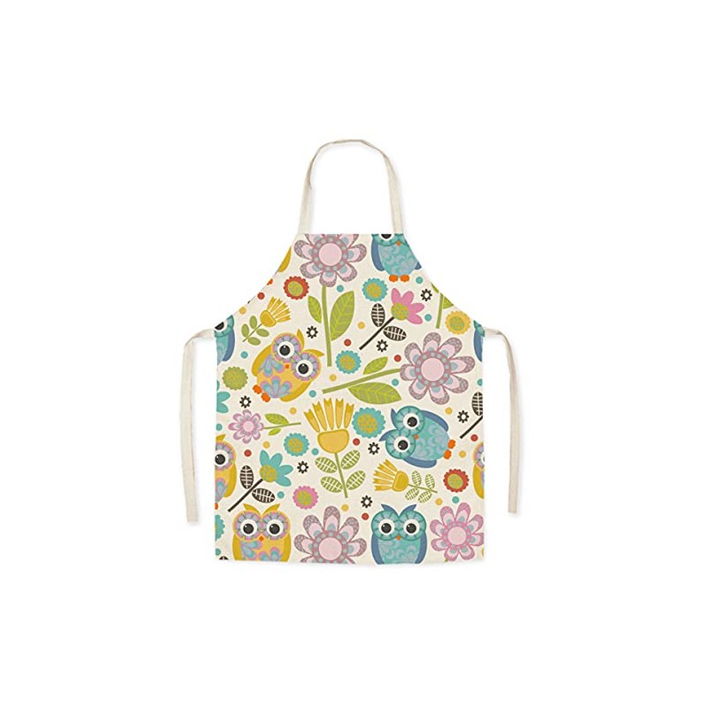 Linen Children's Cooking Apron Cute Elephants, Owl