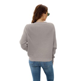 TASAMO Women's Knit Cardigan Sweater Long Sleeve V-Neck Basic Classic Casual Button Down Soft Lightweight Top (Small,Moon Gray)