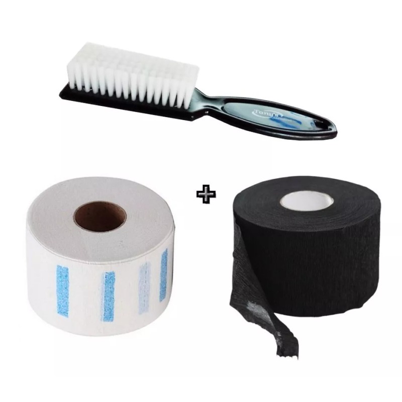 Barbers 2 Rollos Papel Cuello + Cepillo Limpiador Barbería