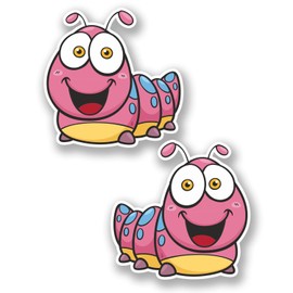 2 x 10cm Happy Caterpillar Vinyl Sticker Laptop Helmet Car Bike Pink Bug #5711 (10cm x 10cm)