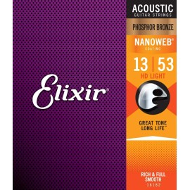 Elixir 16182 Nanoweb Phosphor Bronze Acoustic Guitar Strings .013-.053 HD Light