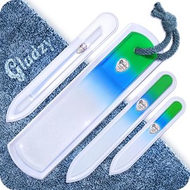 Juego de Limas de Cristal Checo para Uñas - Lima de Callos, Empujador de Cutículas de Precisión, Doble Superficie de Granos Diferentes, Manicura y Ped