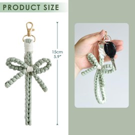 KUDOS Handmade Woven Keychain Wristlet – Stylish Keyring Holder Bracelet Wrist Lanyard for Women(Green Bow Shape)