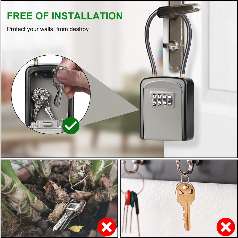 Key Lock Box, [New Version] [Flexible Rope] Diyife Portable Outdoor