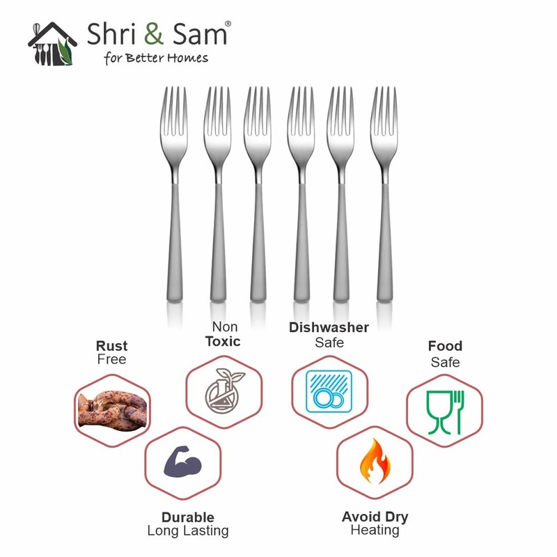 Shri & Sam Stainless Steel GSW Plain Desert Fork,6 Pieces