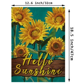 Summer Garden Flag Hello Sunshine Watercolor Sunflowers Small Vertical Double Sided Seasonal Yard Outdoor Decor 12.5 x 18 Inch