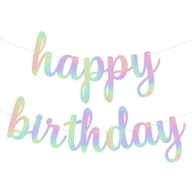 KatchOn, Pre Strung Happy Birthday Banner- 10 Feet, Holographic Birthday Banner | Happy Birthday Sign for Happy Birthday Decorations | Iridescent Happy Birthday Banner for Iridescent Party Decorations