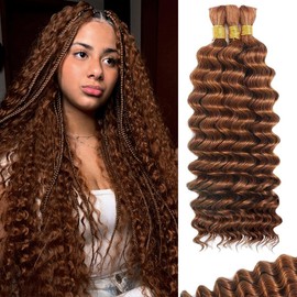 FONFUNY Human Braiding Hair for Boho Braids 120g Deep Wave Boho Bulk Human Hair for Braiding Knotless 12A Curly Wet and Wavy Bohemian Braids No Weft 3 Bundles/Pack Auburn Ginger 18 Inch