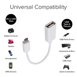 Lumenzi USB 2.0 Micro USB to A Female OTG Adapter Cable | Compact On-The-Go Data Transfer Cord for Smartphones, Tablets, and USB Devices - 6 in