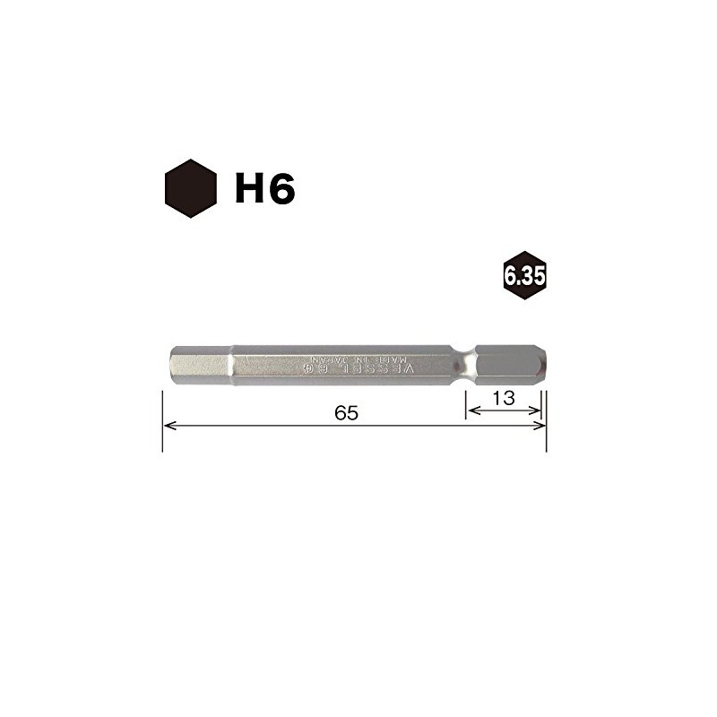 Vessel SM16H060 Hex Bit Opposite Side 0.2 x 2.6 inches