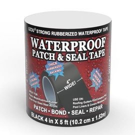 UZOU Flexible Rubberized Waterproof Tape, 4 in x 5 ft Patch & Seal Tape for Leaks, Working Underwater, Indoor Outdoor Use - Home RV Roof Plumbing and Pool Repairs, Black