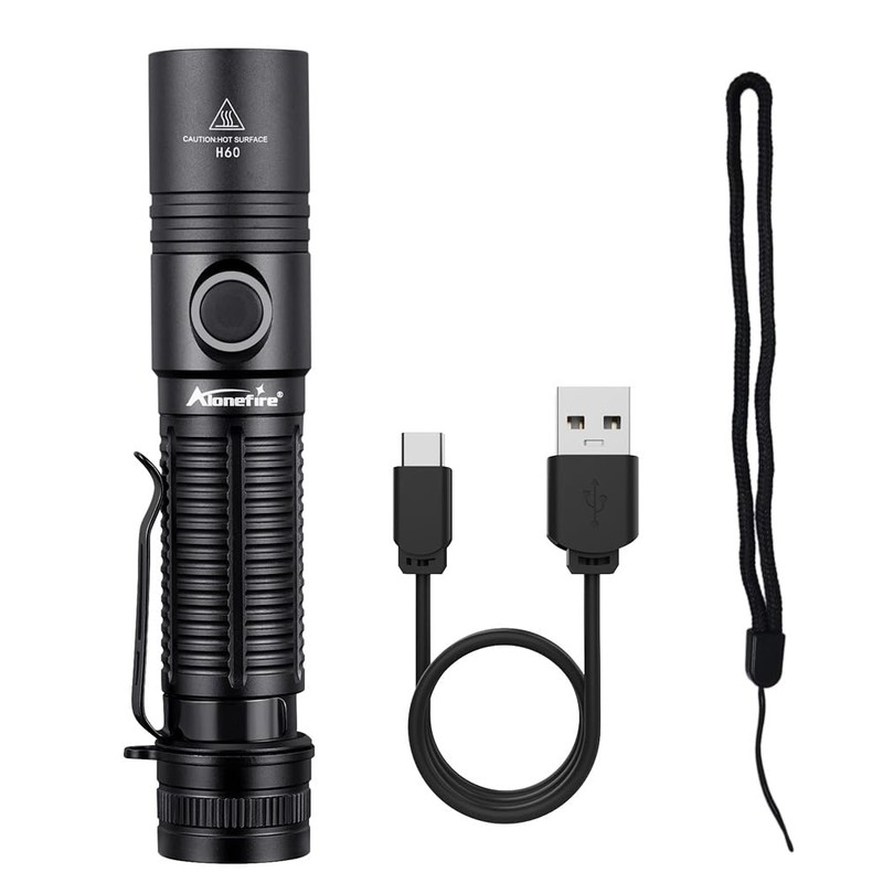 ALONEFIRE H60 LED Flashlight 1800 High Lumens Super Bright USB