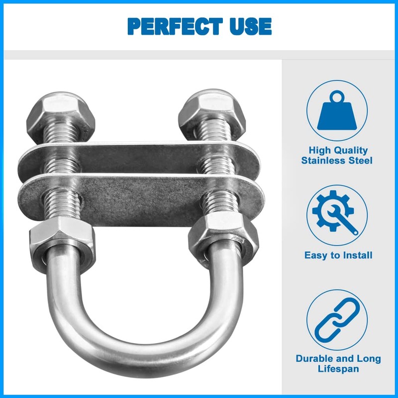 2pcs Marine Boat Stern Bow Eye Tie Down U-Bolt Rigging