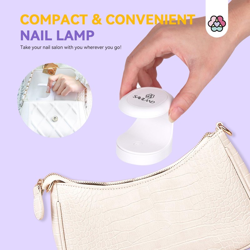 Saviland Mini Nail Lamp, Quick-Dry Gel Nail Lamp 16W, Portable