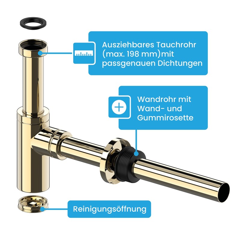 B?chlein B?chlein Design Siphon Universal fr Waschbecken & Waschtisch [Gold]