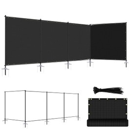 ECOOPTS 5'Hx24'L Privacy Fence Set with Poles and Rails Ground Spikes Fence Kit for Yard Patio Garden Pool (Black)