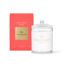 Glasshouse Fragrances One Night in Rio Candle, Triple Scented Natural Soy Wax Blend, 2 Wicks & Glass Jar, 65 Hour Burn Time, Passionfruit & Lime, 13.4 Oz (380g)