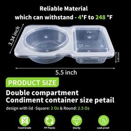 EIOFG Packaging 4.5 Oz Double Compartment Condiment Container With Lids 30-Pack, Clear Plastic Snack Containers