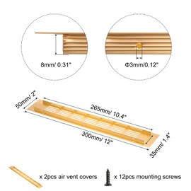 sourcing map Rectangle Ventilation Grille, Aluminum Alloy Mesh Air Vent Cover Louvered Ventilation Cover with Mounting Screws for Cabinet Wardrobe Shoe Closet (300x50mm/12"x2", Gold Tone)
