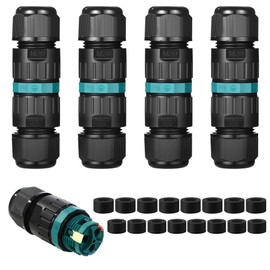 Pack of 4 Cable Connectors Waterproof IP68 for Diameter 5-12 mm Cable Diameter, Connection Sleeve Earth Cable Junction Box 3-Pin Connection Box for Garden, Outdoor, Floor