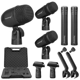 Depusheng 5-Piece Drum Microphone Set with 3 Dynamic Percussion Microphones and 2 Condenser Percussion Microphones, Ideal for Instrument Recording and Music Production
