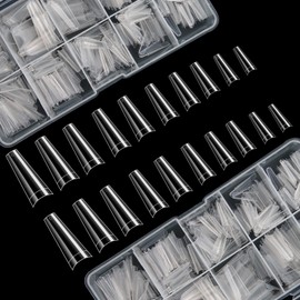 FEBSNOW 1000 PCS French Coffin Ballerina Nail Tips Acrylic Nails Artificial Half False Flake Nail Tips 10 Sizes with Boxes Clear Plastic Cases for Nail Salon Shop DIY Nail Art Ballerina Nails (Clear)
